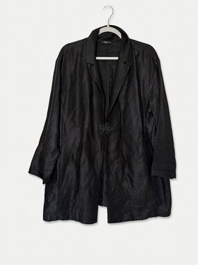 Eileen Fisher Black Lyocell Linen Blazer Jacket Frog Closure Oversized 2X/3X